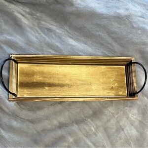 Wooden Tray With Black Handles